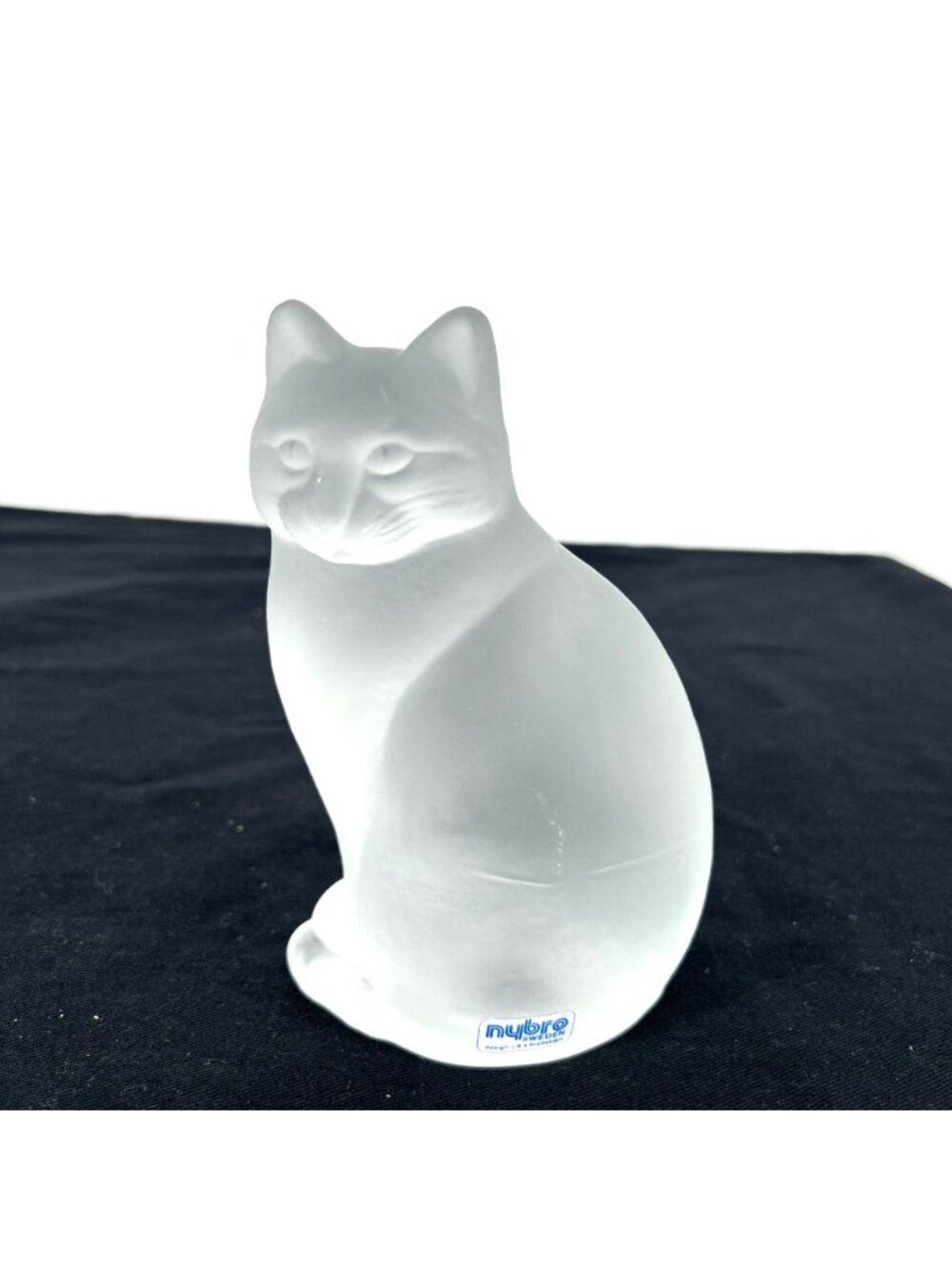 Cat Figurine Nybro Sweden Frosted Art Glass Vintage Paperweight 5"